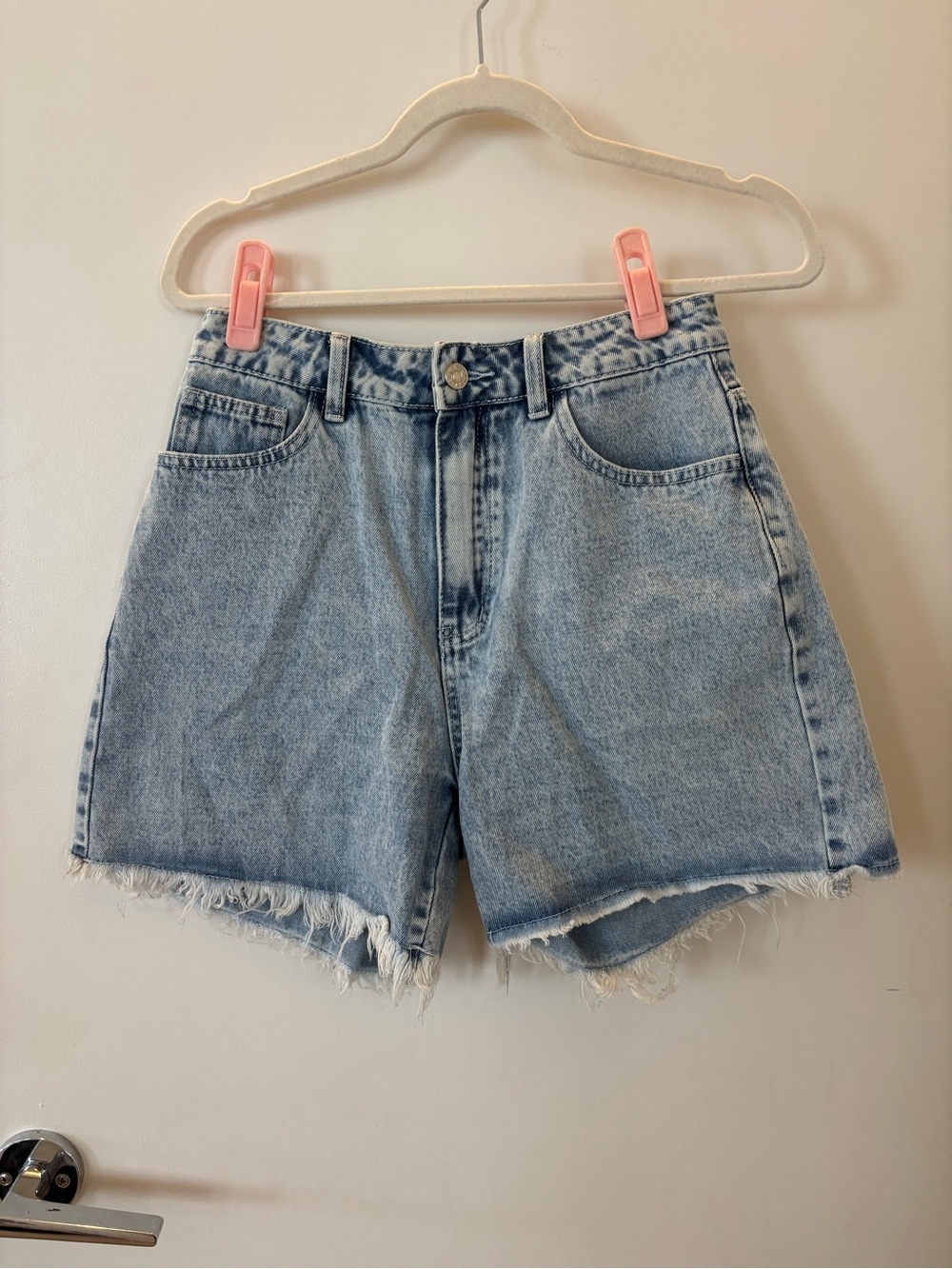 SHEIN Light Blue High-Waist Distressed Denim Shorts